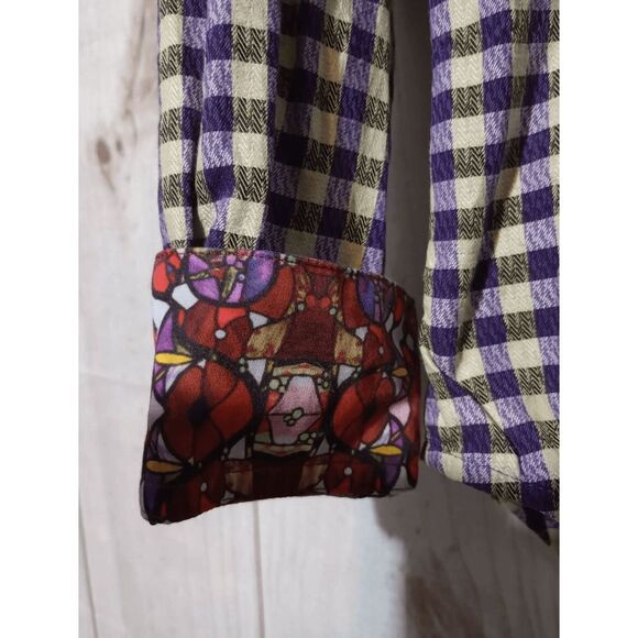 Robert Graham Shirt Men's Large Purple‎ Black Gingham Button Front - Picture 5 of 9